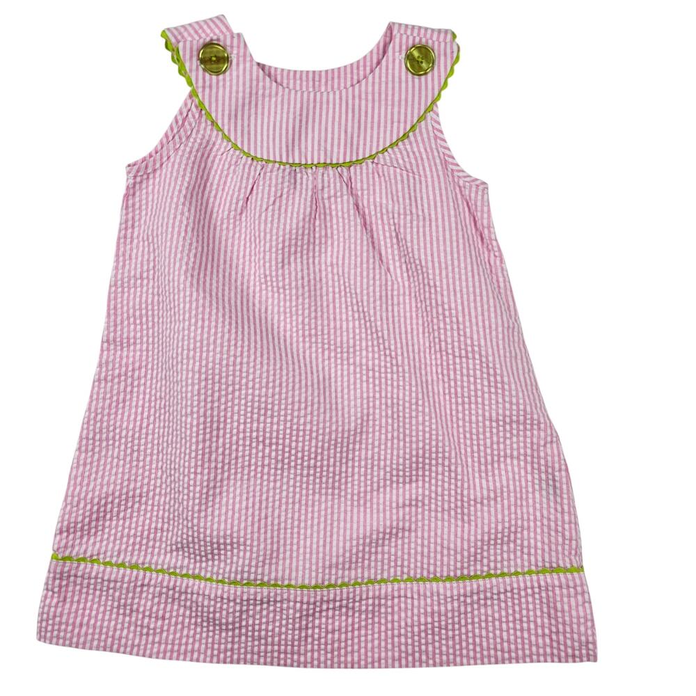 Toddler Easter Dress 3T Seersucker Pink White Stripe Ricrac Accents J Khaki